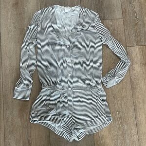 Eberjey Gray and White Striped romper pajamas
